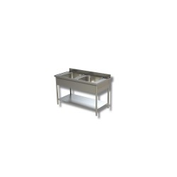2 Bacs de plonge Inox sans égouttoir avec une étagère Dim : 120  x  60  x  85  cm
