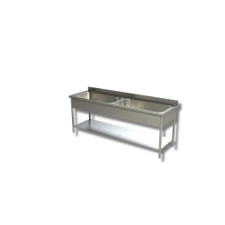 3 Bacs de plonge Inox sans égouttoir avec une étagère Dim : 200 x 70 x 85 cm