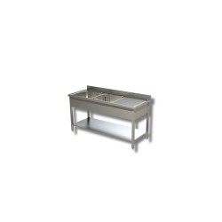 Plonge Inox 2 bacs à droite égouttoir à gauche avec une étagère Dim : 190  x  70  x  85  cm