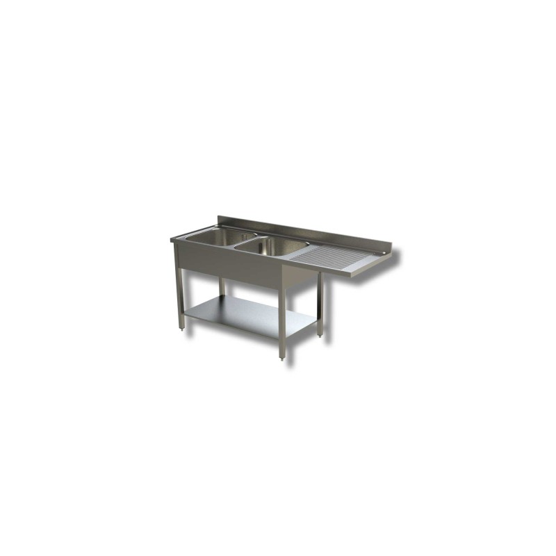 Plonge 2 bacs à gauche avec étagère et passage lave vaisselle à droite Dim : 160 x 60 x 85 cm Plonge 2 bacs à gauche avec étagère et passage lave vaisselle à droite Dim : 160 x 60 x 85 cm