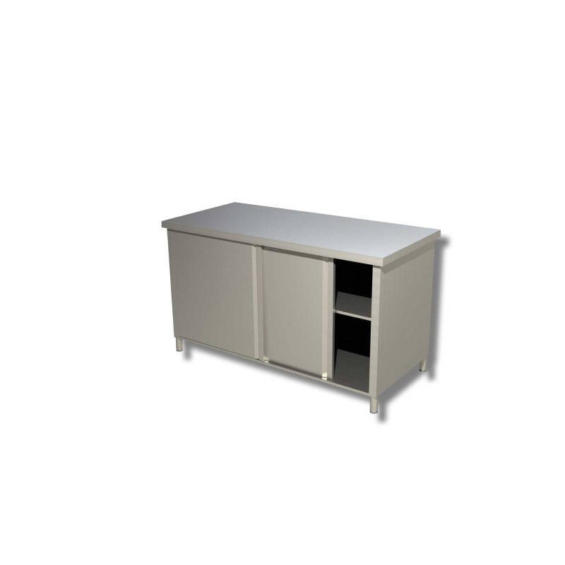 Meuble bas centrale en inox avec 2 Niv. de rangement porte coulissante Dim : 190 x 70 x 85 cm Meuble bas centrale en inox avec 2 Niv. de rangement porte coulissante Dim : 190 x 70 x 85 cm