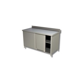 Meuble bas adossé en inox avec 2 niveaux de rangement porte coulissante Dim : 190 x 70 x 85 cm