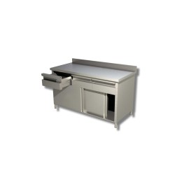 Meuble bas adossé sur placard 2 Niv. de rangement portes coulissantes et 3 tiroirs horizontale  Dim : 120 x 60 x 85 cm