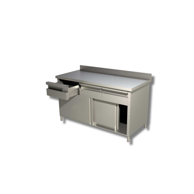 Meuble bas adossé sur placard 2 Niv. de rangement portes coulissantes et 3 tiroirs horizontale Dim : 120 x 60 x 85 cm Meuble bas adossé sur placard 2 Niv. de rangement portes coulissantes et 3 tiroirs horizontale Dim : 120 x 60 x 85 cm
