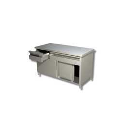 Meuble bas centrale sur placard 2 Niv. de rangement portes coulissantes et 3 tiroirs horizontale  Dim : 160 x 60 x 85 cm
