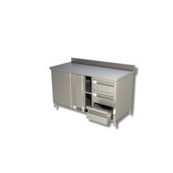 Meuble bas adossé sur placard 2 Niv. de rangement portes coulissantes et 3 tiroirs verticale à droite Dim : 160 x 60 x 85 cm
