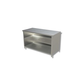 Meuble Bas centrale en Inox avec 2 Niv. de rangements – Ouverte Dim : 100 x 60 x 85 cm