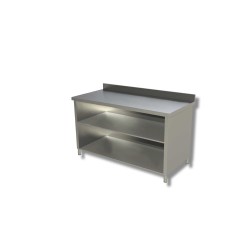 Meuble Bas adossé en Inox avec 2 niveaux de rangements – Ouverte Dim : 200 x 70 x 85 cm