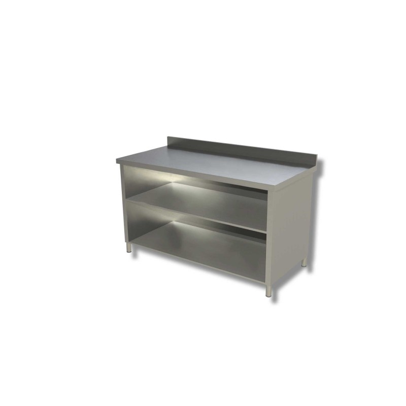 Meuble Bas adossé en Inox avec 2 niveaux de rangements – Ouverte Dim : 200 x 70 x 85 cm Meuble Bas adossé en Inox avec 2 niveaux de rangements – Ouverte Dim : 200 x 70 x 85 cm