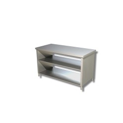 Meuble Bas centrale en Inox avec Étagère Intermédaire – Structure Ouverte - traversante Dim : 110 x 70 x 85 cm