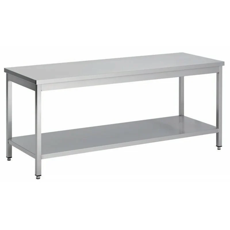 Table centrale avec étagère basse - inox - 2000 mm