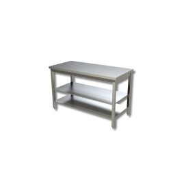 Table inox centrale avec 2 étagère AISI 304 Dim : 60 x 70 x 85 cm