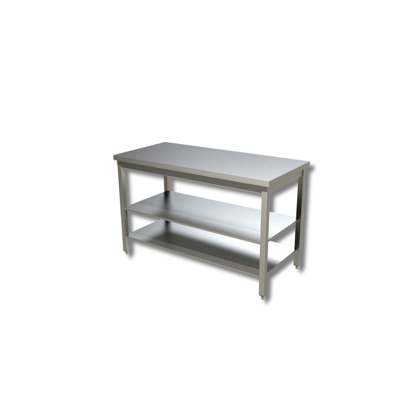 Table inox centrale avec 2 étagère AISI 304 Dim : 60 x 70 x 85 cm Table inox centrale avec 2 étagère AISI 304 Dim : 60 x 70 x 85 cm