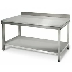 Table adossée avec étagère basse - inox - 1200 mm