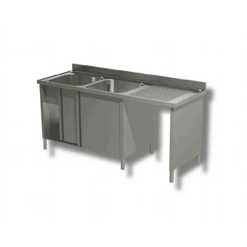 Plonge 2 bacs à gauche sur placard de rangement porte battante et passage lave vaisselle à droiteDim : 200x70x85 cm