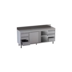 Meuble bas adossé sur placard 2 Niv. de rangement porte coulissantes + 3 tirois à droite + 3 tiroirs à gaucheDim :180x70x85 cm