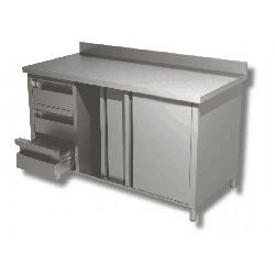 Meuble bas adossé sur placard 2 Niv. de rangement portes coulissantes et 3 tiroirs verticale à gauche Dim : 100 x 60 x 85 cm