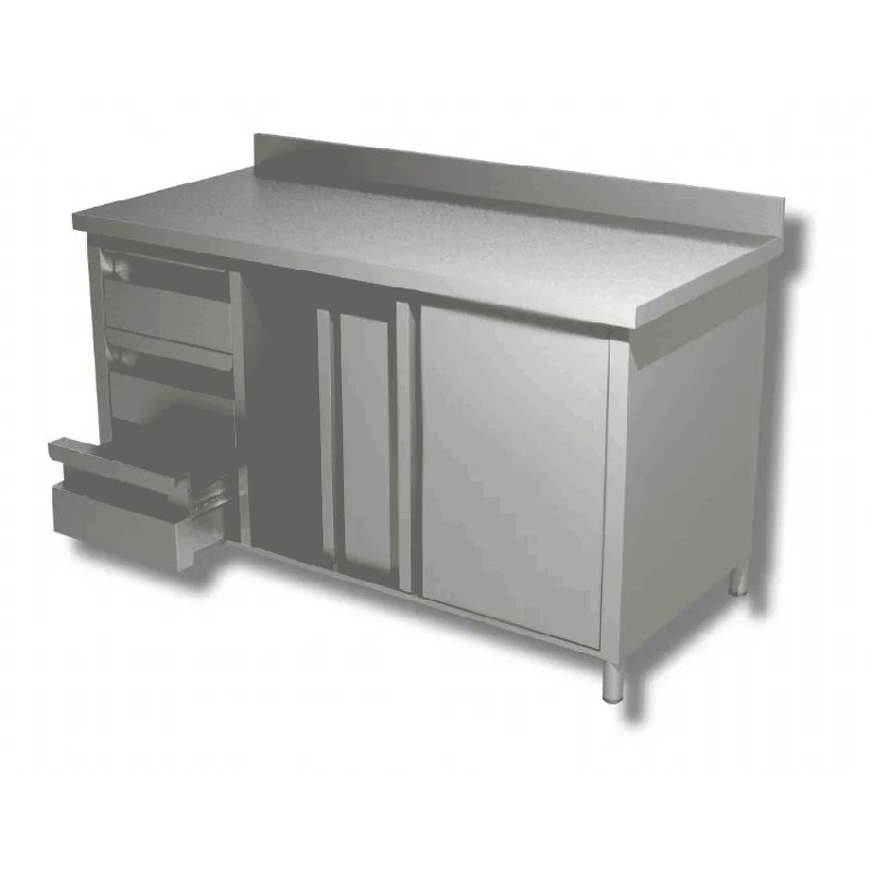 Meuble bas adossé sur placard 2 Niv. de rangement portes coulissantes et 3 tiroirs verticale à gauche Dim : 120 x 60 x 85 cm