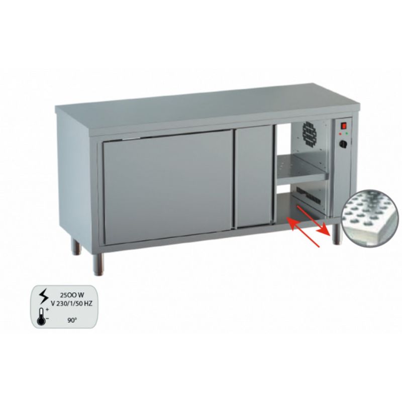 Meuble bas central maintien chaud sur placard 2 Niv. de rangement traversant Dim : 150 x 60 x 85 cm