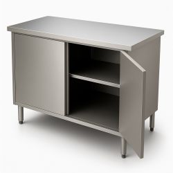 Meuble bas centrale en inox avec 2 Niv. de rangement porte battante Dim : 60 x 60 x 85 cm