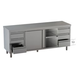 Meuble bas centrale sur placard 2 Niv. de rangement porte coulissantes+3 tirois à droite+3 tiroirs à gaucheDim :180x60x85 cm