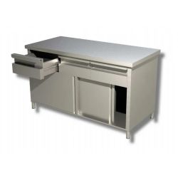 Meuble bas centrale sur placard 2 Niv. de rangement portes coulissantes et 3 tiroirs horizontaleDim : 140 x 70 x 85 cm