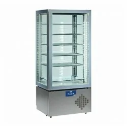 Vitrine réfrigérée 4 faces vitrées +5°C -22°C - 5 niveaux avec éclairage par LED lumineux.