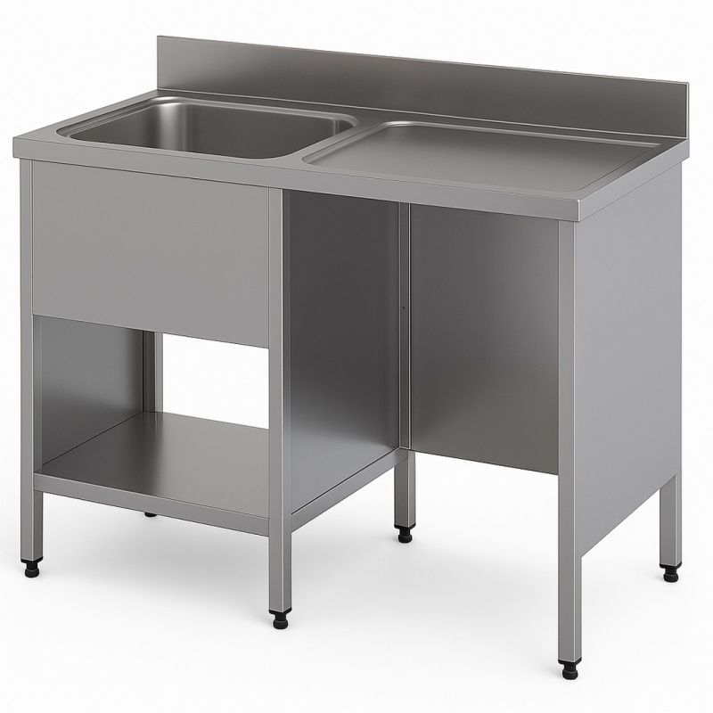 Plonge bac à gauche sur rangement ouvert et passage lave vaisselle à droiteDim : 120x60x85cm Plonge bac à gauche sur rangement ouvert et passage lave vaisselle à droiteDim : 120x60x85cm