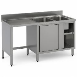 Plonge 2 bacs à droite sur placard de rangement porte battante et passage lave vaisselle à gaucheDim : 200x70x85 cm