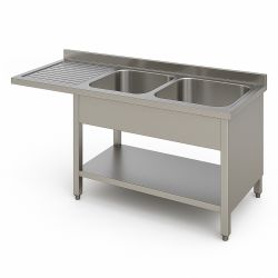 Plonge 2 bacs à droite sur rangement ouvert et passage lave vaisselle à gauche Dim : 180 x 60 x 85 cm
