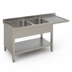 Plonge 2 bacs à gauche sur rangement ouvert et passage lave vaisselle à droite Dim : 180 x 60 x 85 cm