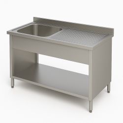 Plonge Inox sur placard de rangement ouvert- 1 bac à gauche égouttoir à droite Dim : 140x70x85cm