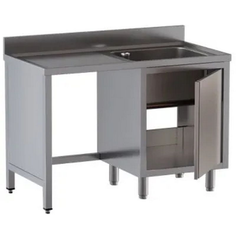 Plonge bac à droite sur placard de rangement porte battante et passage lave vaisselle à gaucheDim : 140 x 70 x 85 cm Plonge bac à droite sur placard de rangement porte battante et passage lave vaisselle à gaucheDim : 140 x 70 x 85 cm