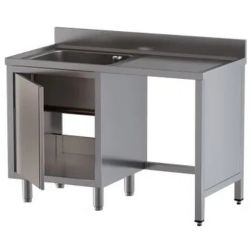 Plonge bac à gauche sur placard de rangement porte battante et passage lave vaisselle à droiteDim : 140 x 70 x 85 cm