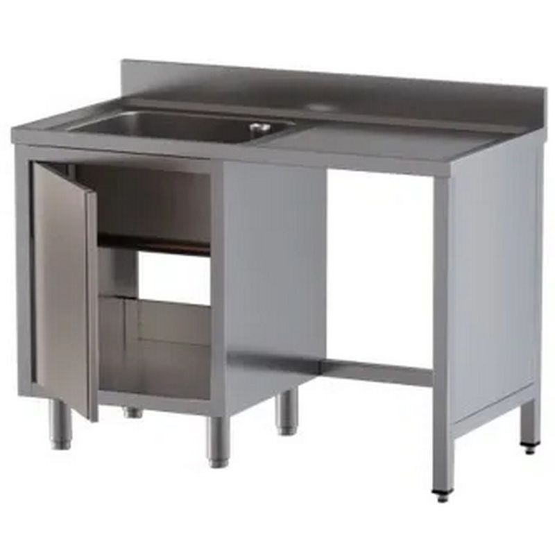 Plonge bac à gauche sur placard de rangement porte battante et passage lave vaisselle à droiteDim : 140 x 70 x 85 cm Plonge bac à gauche sur placard de rangement porte battante et passage lave vaisselle à droiteDim : 140 x 70 x 85 cm
