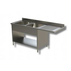Plonge sur placard de rangement ouvert - 2 bacs à gauche égouttoir à droite Dim : 140x70x85 cm
