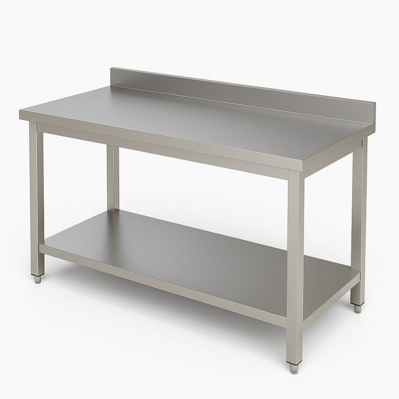 Table inox Adossée avec 1 étagère AISI 304 Dim : 70 x 70 x 85 cm Table inox Adossée avec 1 étagère AISI 304 Dim : 70 x 70 x 85 cm