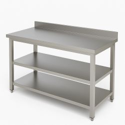 Table inox adossée avec 2 étagère AISI 304 Dim : 190 x 70 x 85 cm