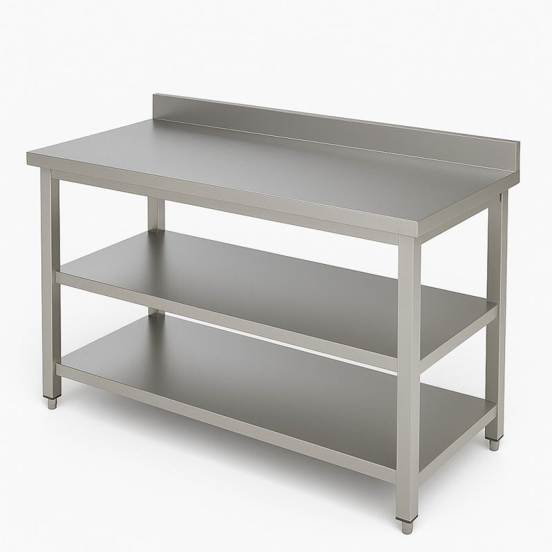 Table inox adossée avec 2 étagère AISI 304 Dim : 40 x 60 x 85 cm Table inox adossée avec 2 étagère AISI 304 Dim : 40 x 60 x 85 cm