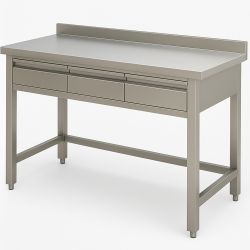 Table Inox adossée avec 3 tiroirs horizontales AISI 304 Dim : 140 x 60 x 85 cm