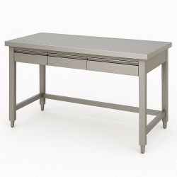 Table Inox Centrale avec 3 tiroirs horizontales AISI 304 Dim : 120 x 70 x 85 cm