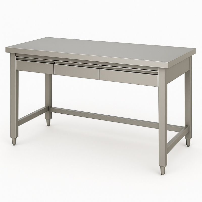 Table Inox Centrale avec 3 tiroirs horizontales AISI 304 Dim : 120 x 70 x 85 cm Table Inox Centrale avec 3 tiroirs horizontales AISI 304 Dim : 120 x 70 x 85 cm