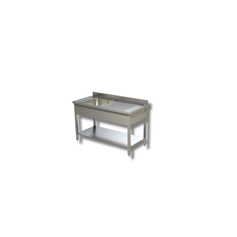 Plonge inox bac à gauche égouttoir à droite avec une étagère Dim : 100x60x85cm Plonge inox bac à gauche égouttoir à droite avec une étagère Dim : 100x60x85cm