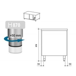 Meuble bas inox traversant neutre - 1000 x 600 x 850 mm