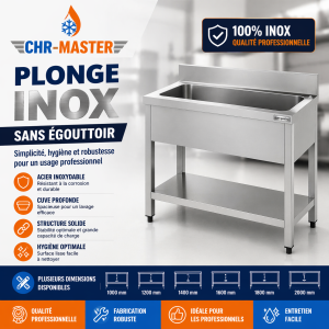 Plonge inox grand bac sans égouttoir