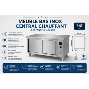 Meuble bas inox chauffant central Profondeur 600 mm