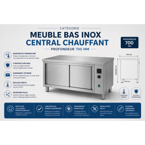 Meuble bas inox chauffant central Profondeur 700 mm
