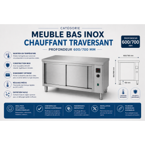 Meuble bas inox chauffant traversant Profondeur 600/700 mm