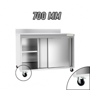 Meuble bas inox adossé sur roulettes profondeur 700 mm