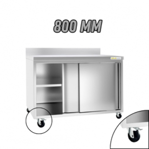 Meuble bas inox adossé sur roulettes profondeur 800 mm